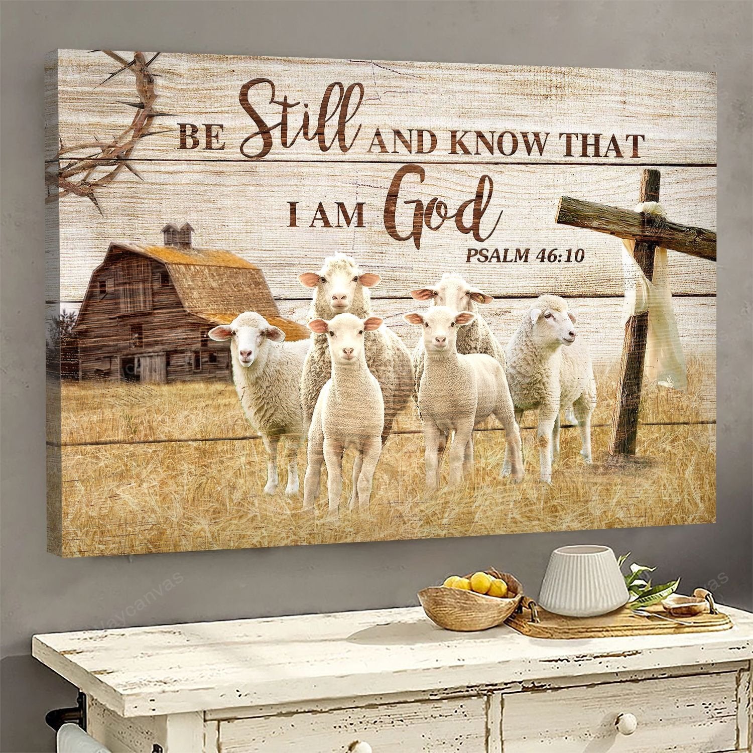 Jesus, Lambs of God, Farm - Be still and know that I am God Landscape Canvas Prints, Wall Art