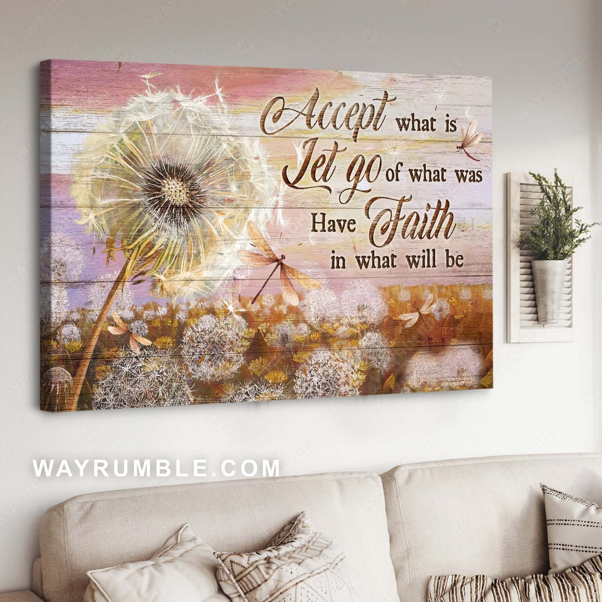 Dandelion field, Dragonfly drawing, Inspirational quote, Have faith in what will be - Jesus Landscape Canvas Prints, Home Decor Wall Art