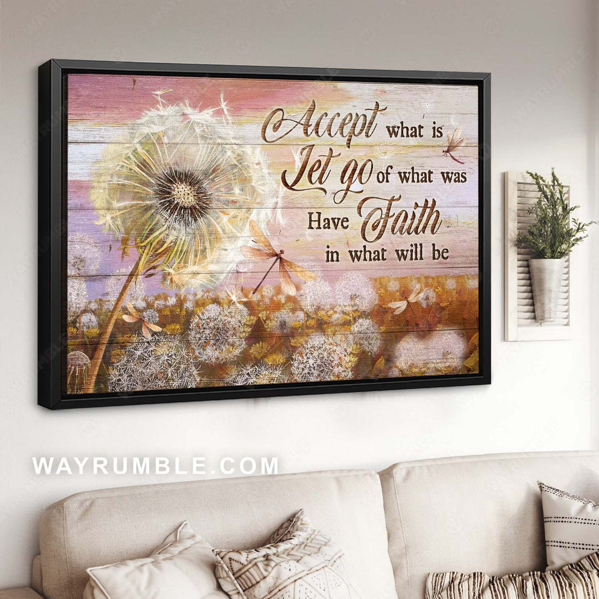 Dandelion field, Dragonfly drawing, Inspirational quote, Have faith in what will be - Jesus Landscape Canvas Prints, Home Decor Wall Art
