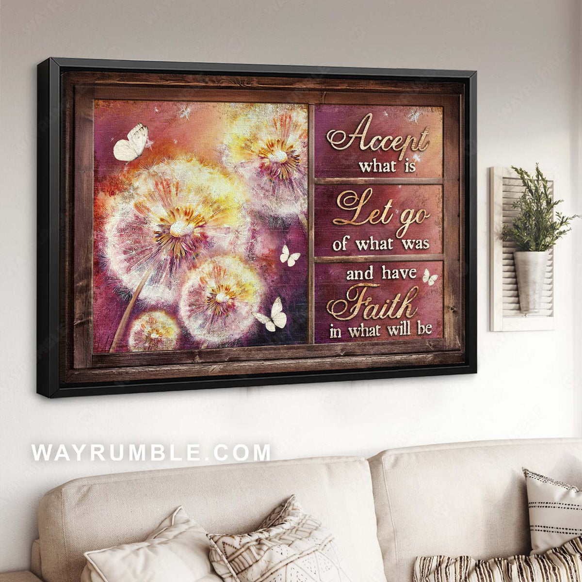 Watercolor Dandelion, White butterfly, Wooden window, Have faith is what will be - Jesus Landscape Canvas Prints, Home Decor Wall Art