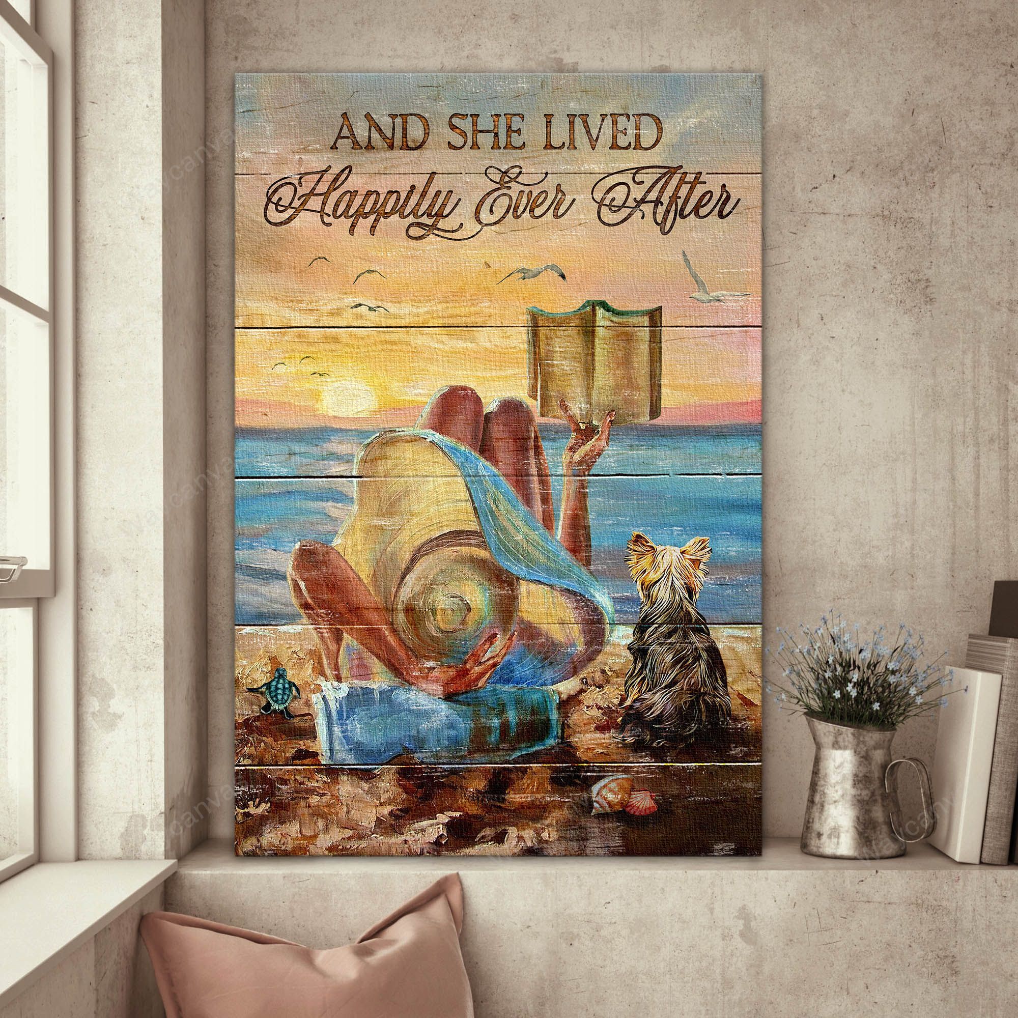 Beach Landscape, Horizon, Yorkshire, Beautiful Girl, And she lived happily with her Yorkshire - Yorkshire Portrait Canvas Prints, Wall Art
