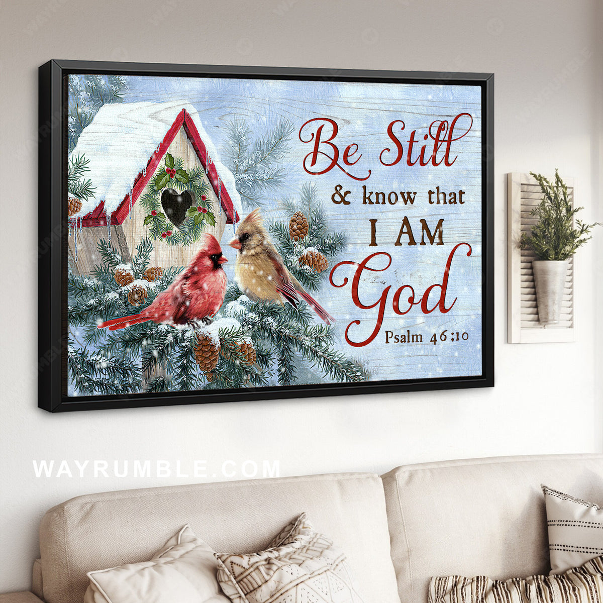 Cardinal couple, Winter Forest - Be still and know that I Am God Landscape Canvas Prints, Wall Art