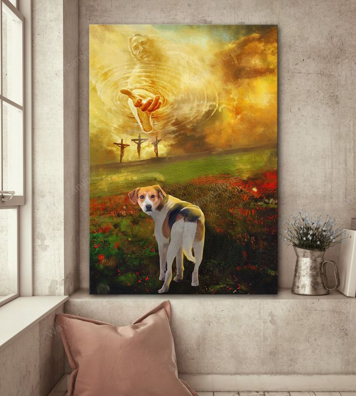 Jesus Painting, Beagle, Flower Field, To the beautiful world - Beagle Portrait Canvas Prints, Wall Art