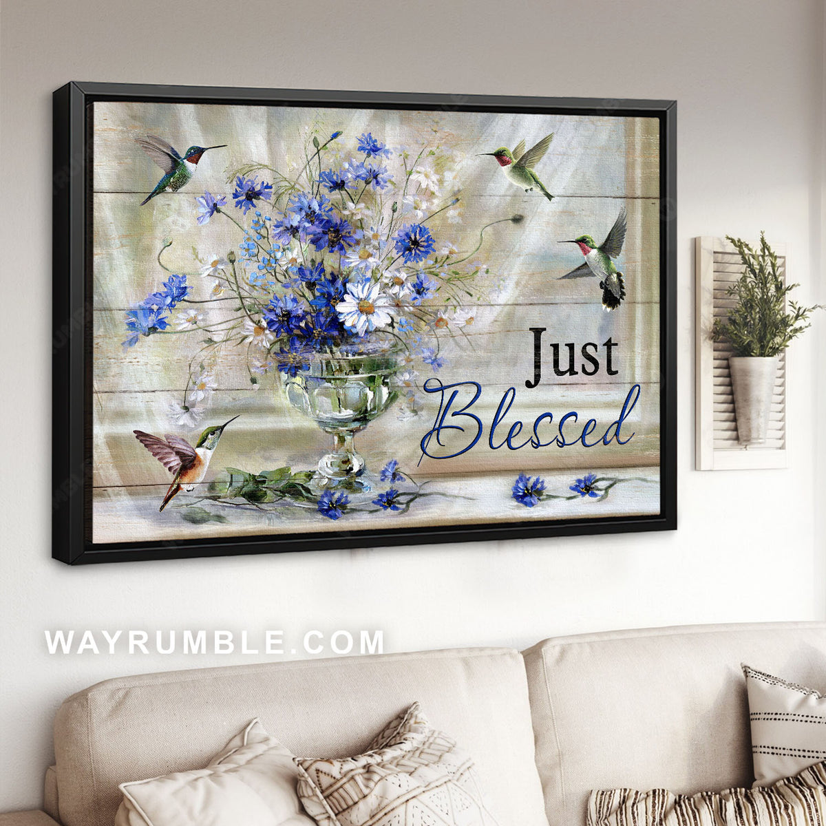 Blue daisy, Daisy flower, Hummingbirds, Just blessed- Jesus Landscape Canvas Prints, Christian Wall Art