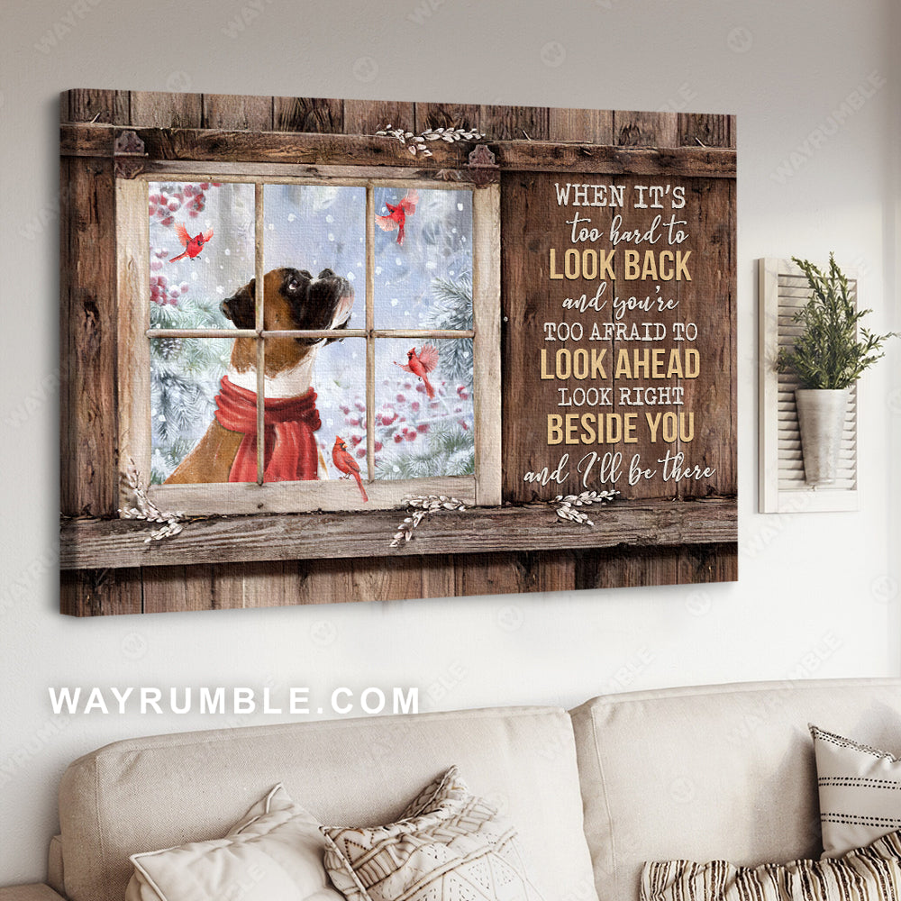 Boxer painting, Winter, Cardinal, Window frame, I'll be there - Dog Landscape Canvas Prints, Wall Art