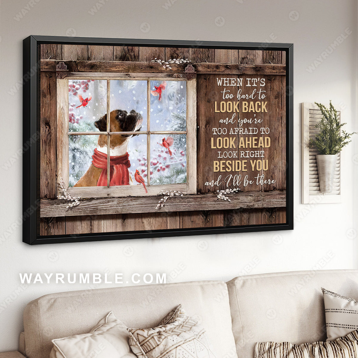 Boxer painting, Winter, Cardinal, Window frame, I&#39;ll be there - Dog Landscape Canvas Prints, Wall Art