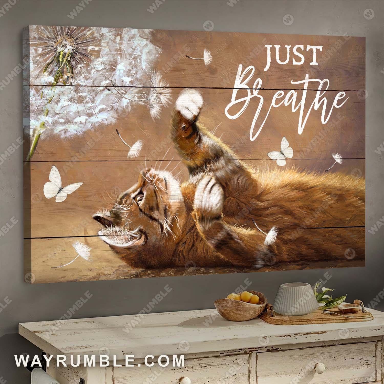 Cute little cat, Dandelion, Just breath - Cat Landscape Canvas Prints, Wall Art