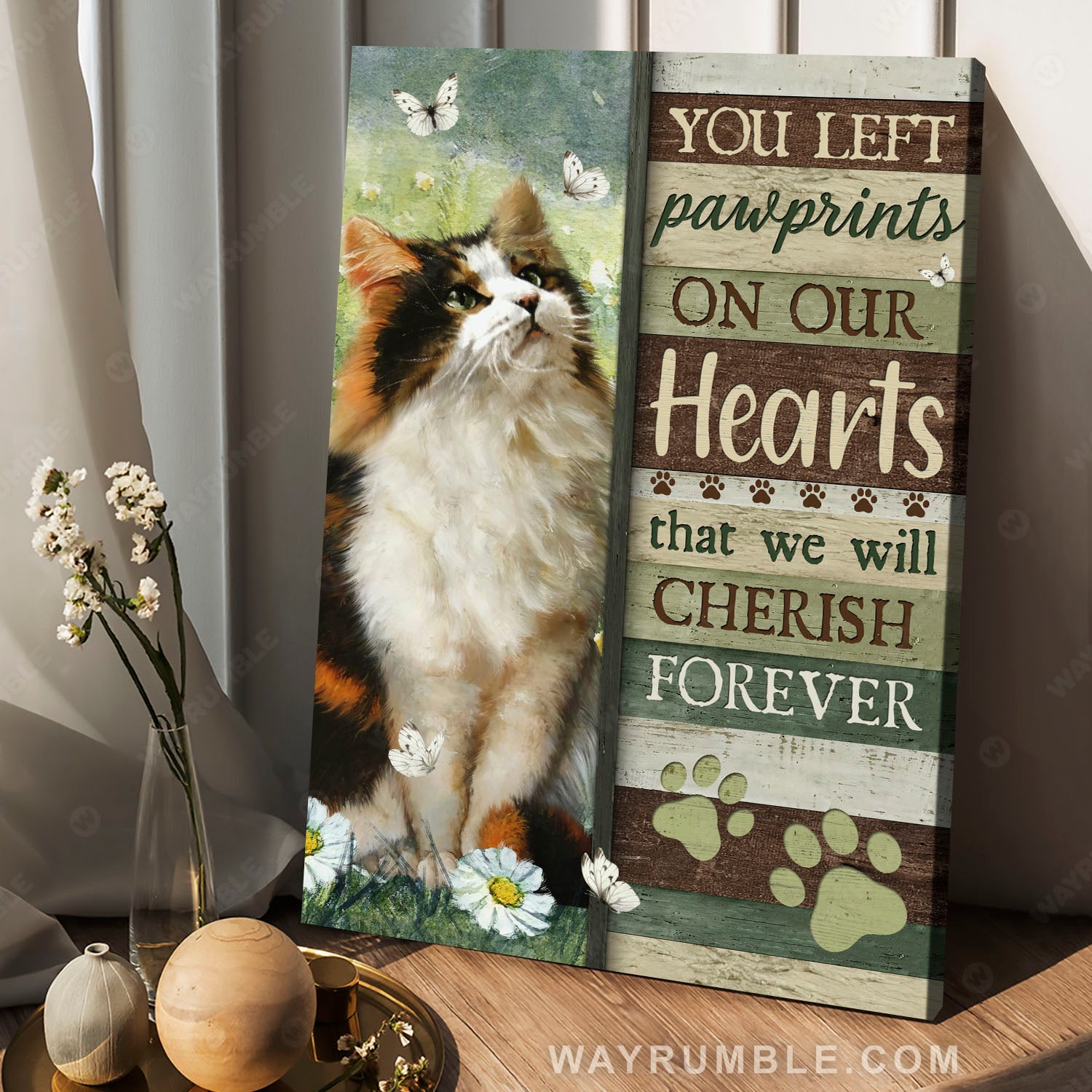 Lovely cat, Meadow land, Watercolor daisy, You left pawprints on our hearts - Cat Portrait Canvas Prints, Wall Art