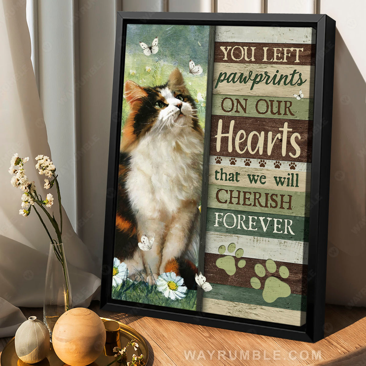 Lovely cat, Meadow land, Watercolor daisy, You left pawprints on our hearts - Cat Portrait Canvas Prints, Wall Art