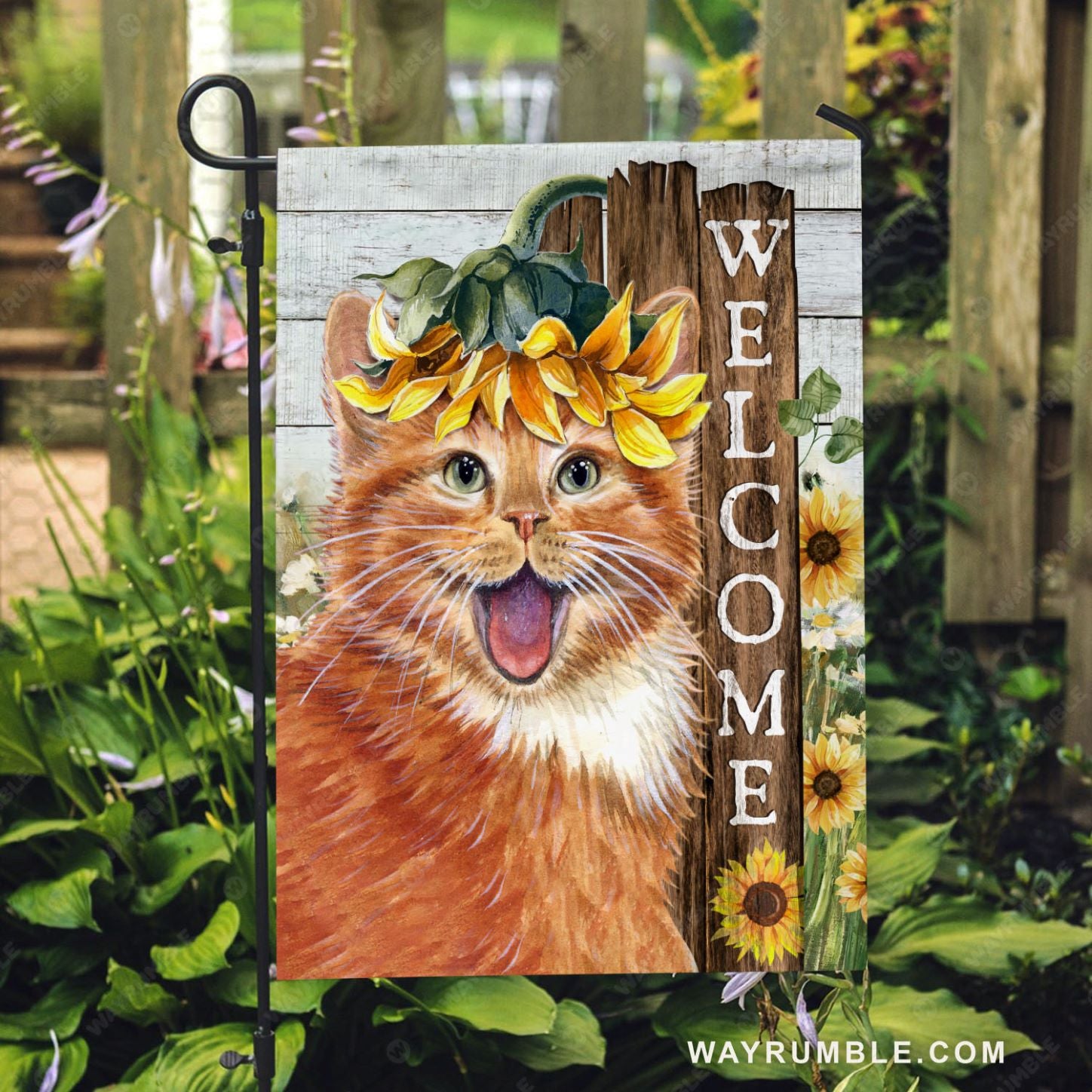Cute cat, Sunflower painting, Planting garden - Cat Flag