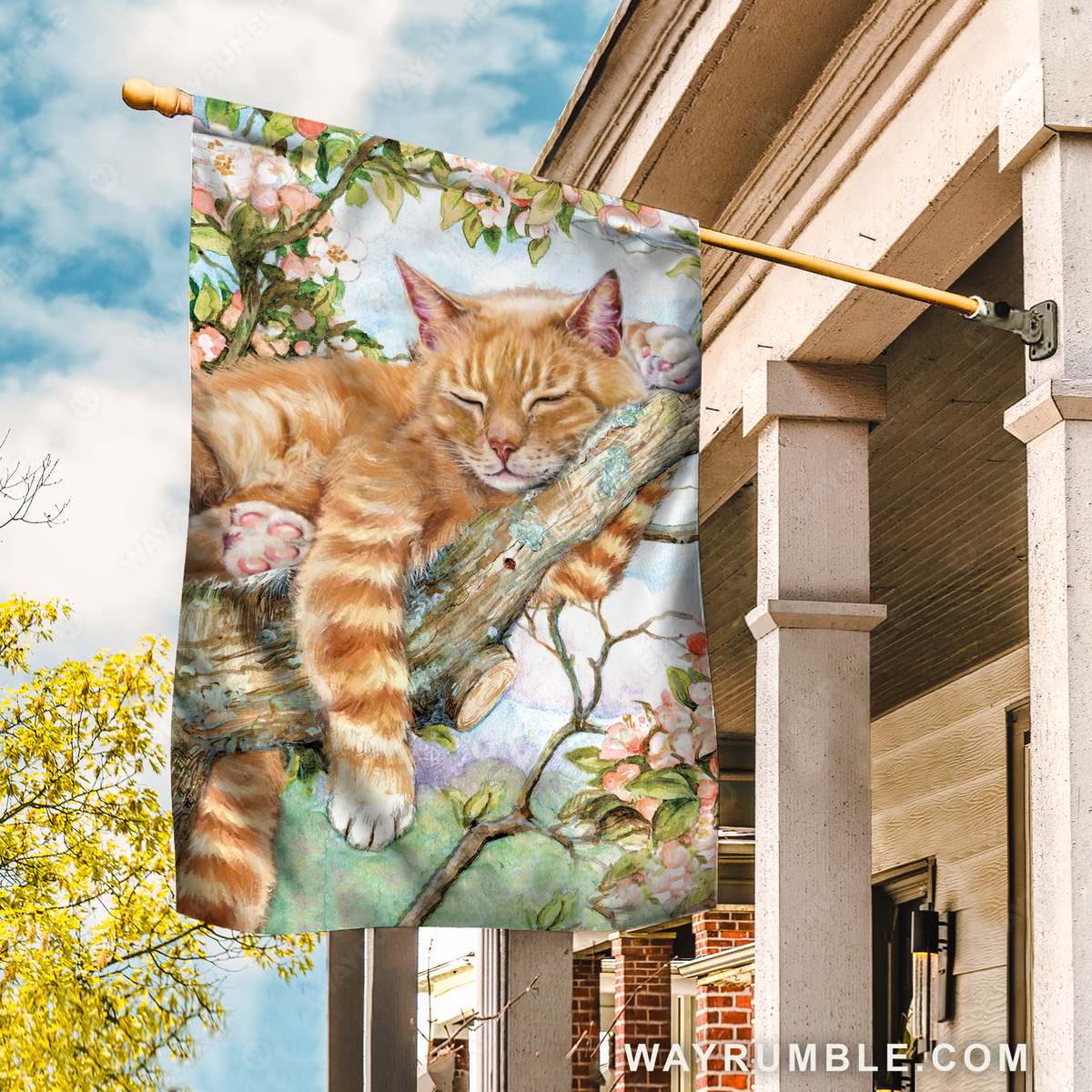 Sleeping cat, Light pink flower, Gift for cat lover - Cat Flag