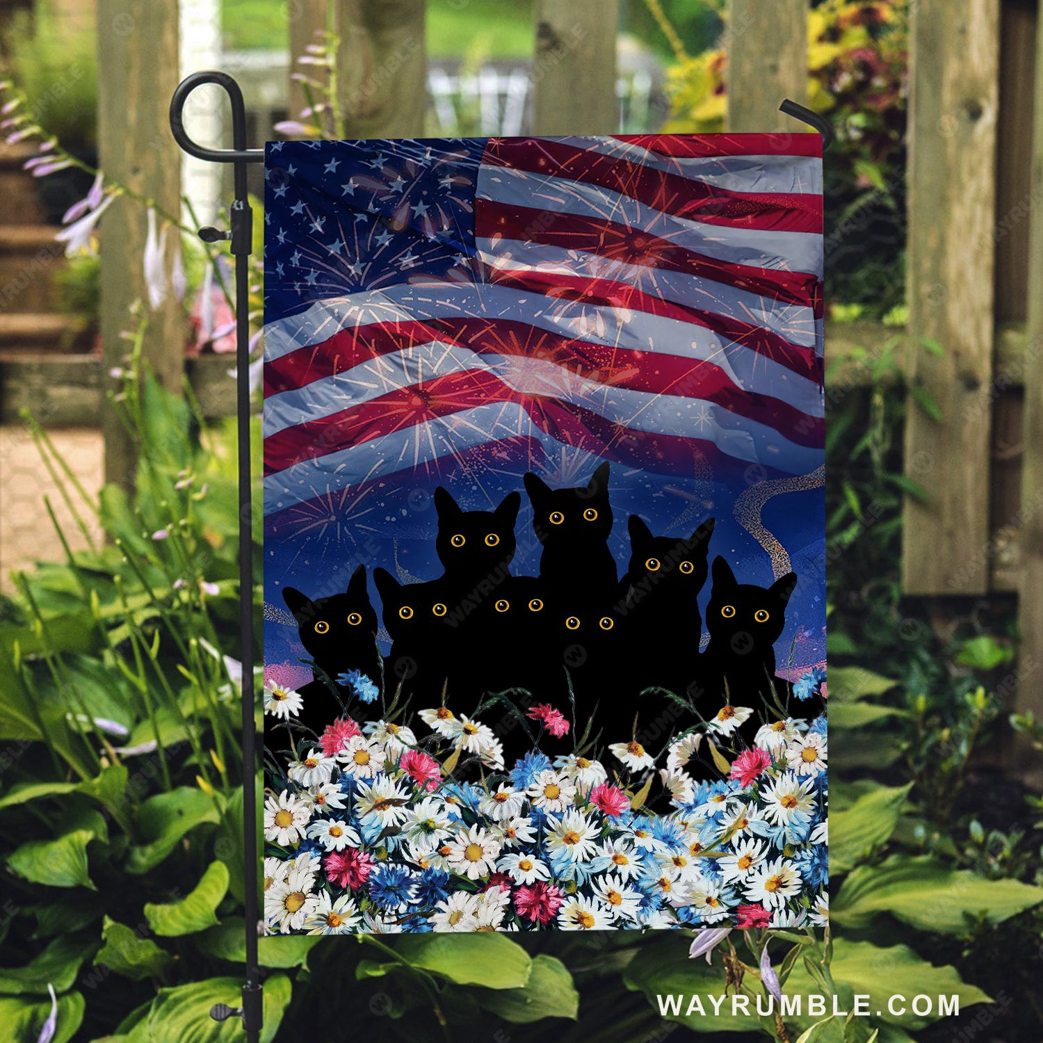 Black cat painting, Colorful daisy garden, Beautiful firework - Cat Flag