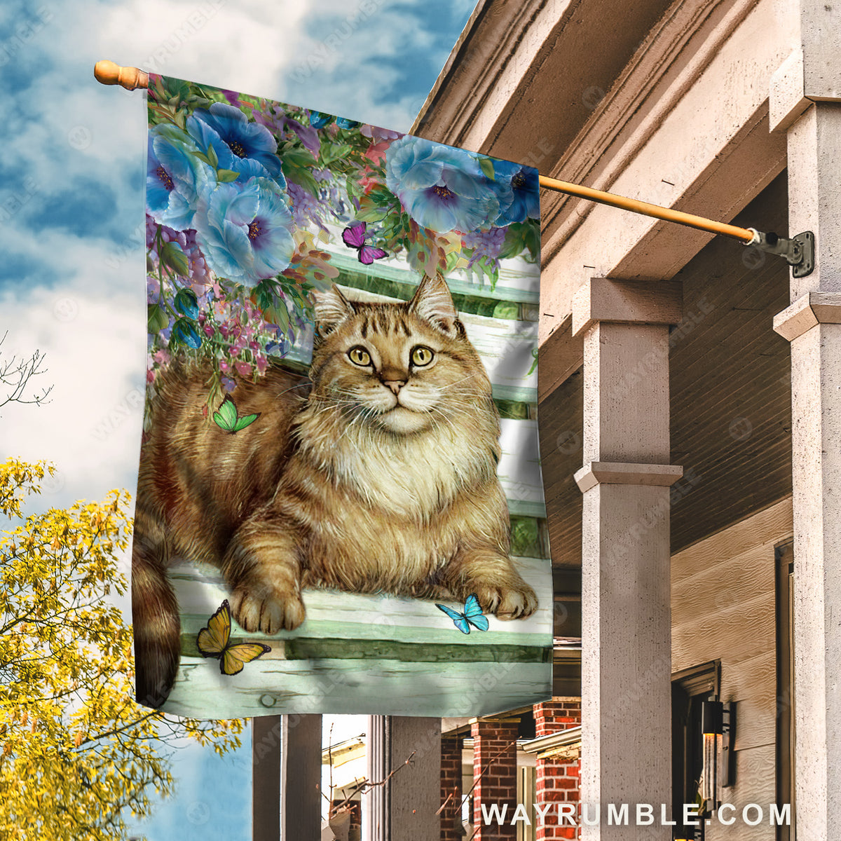 Lovely cat, Blue camellia, Colorful flower, Gift for cat lover - Cat Flag