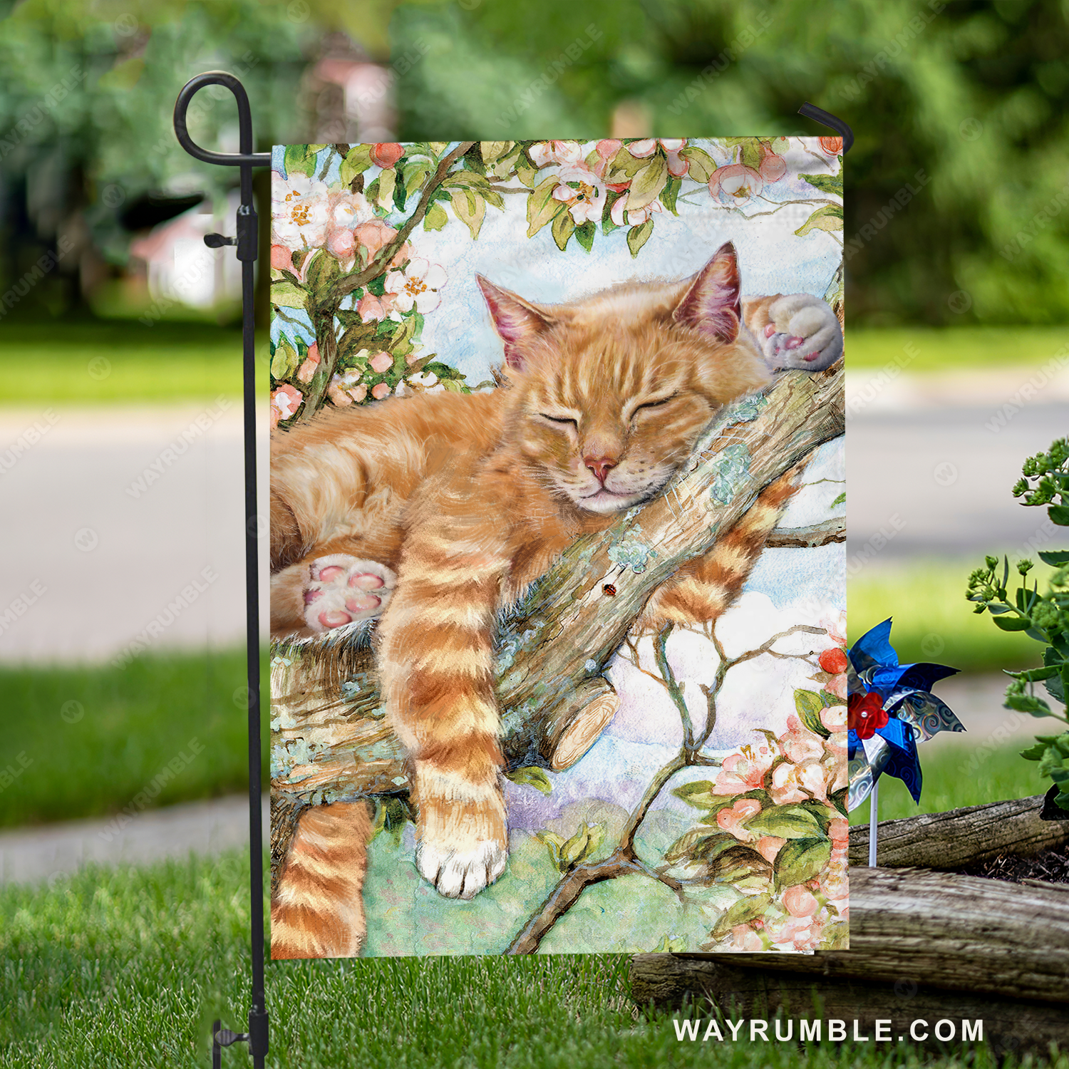 Sleeping cat, Light pink flower, Gift for cat lover - Cat Flag