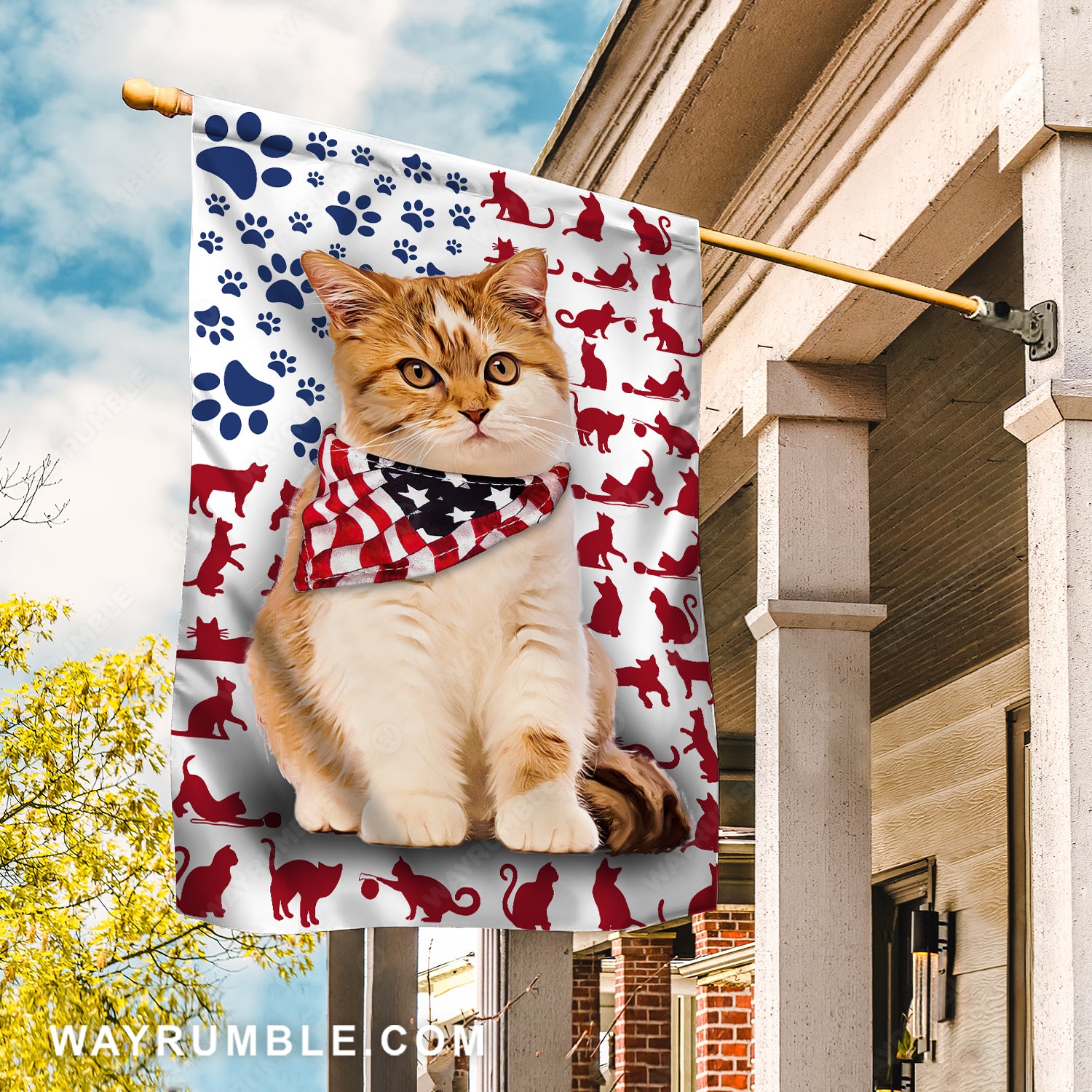 Pretty cat drawing, US flag, Gift for cat lover - Cat Flag
