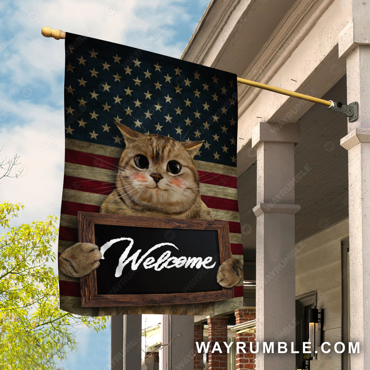 Cute cat painting, US flag, Gift for cat lover, Welcome - Cat Flag