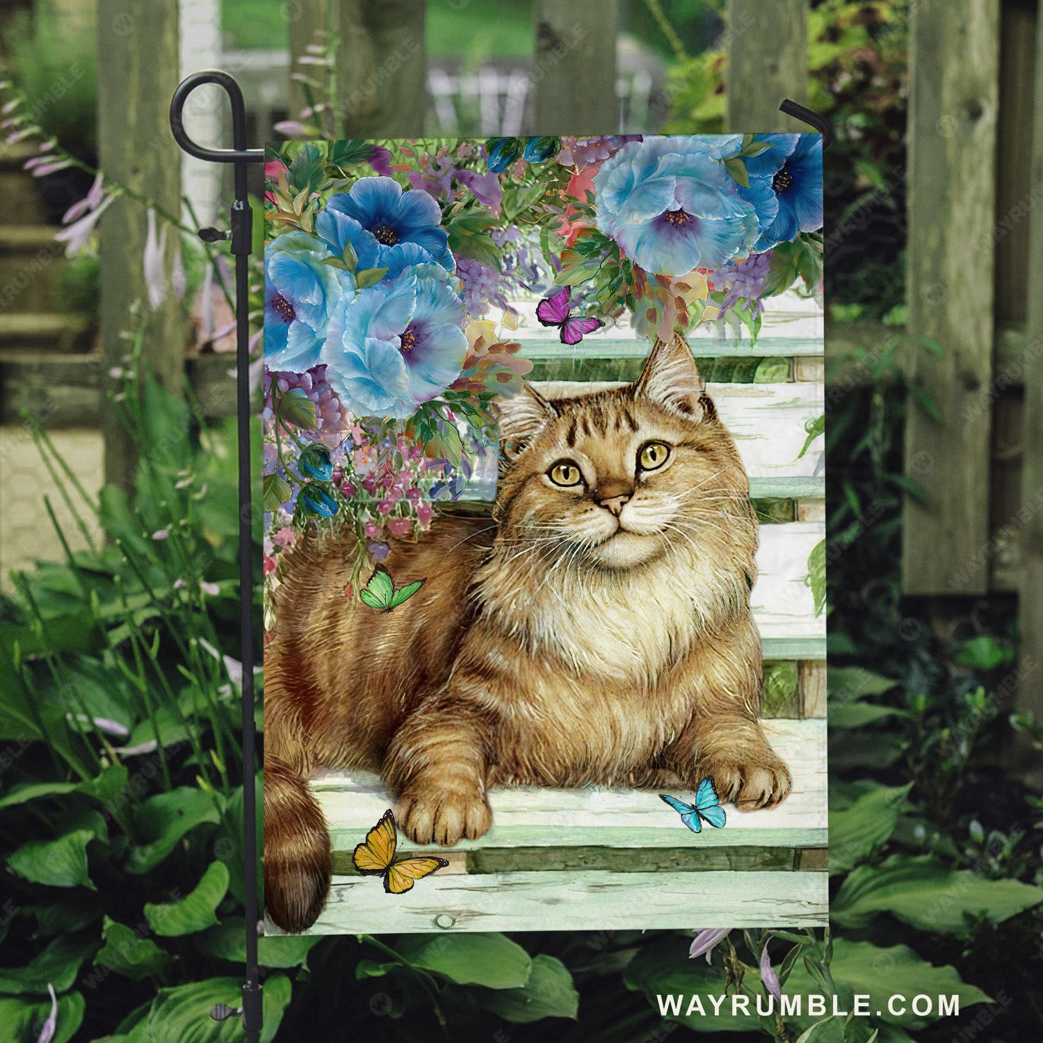 Lovely cat, Blue camellia, Colorful flower, Gift for cat lover - Cat Flag