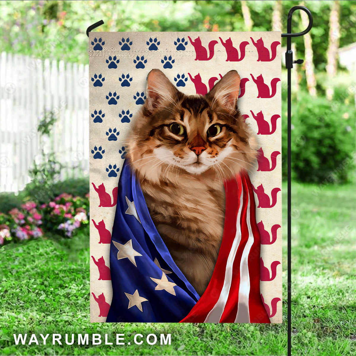 Brown cat painting, US flag, Gift for cat lover - Cat Flag
