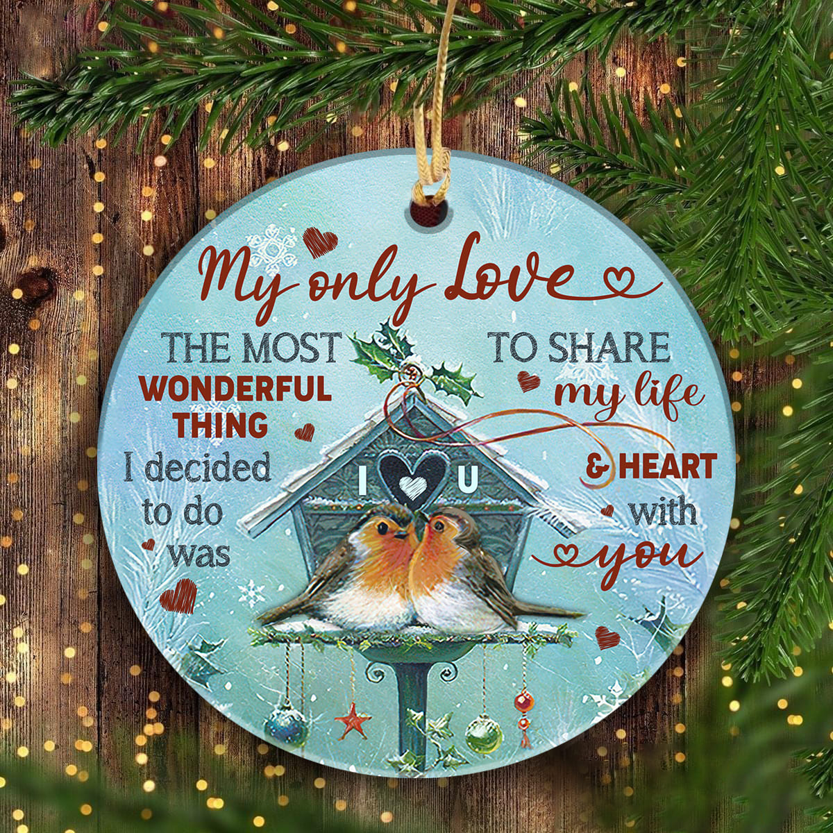 Couple - Bird couple - My only love - Circle Ceramic Ornament