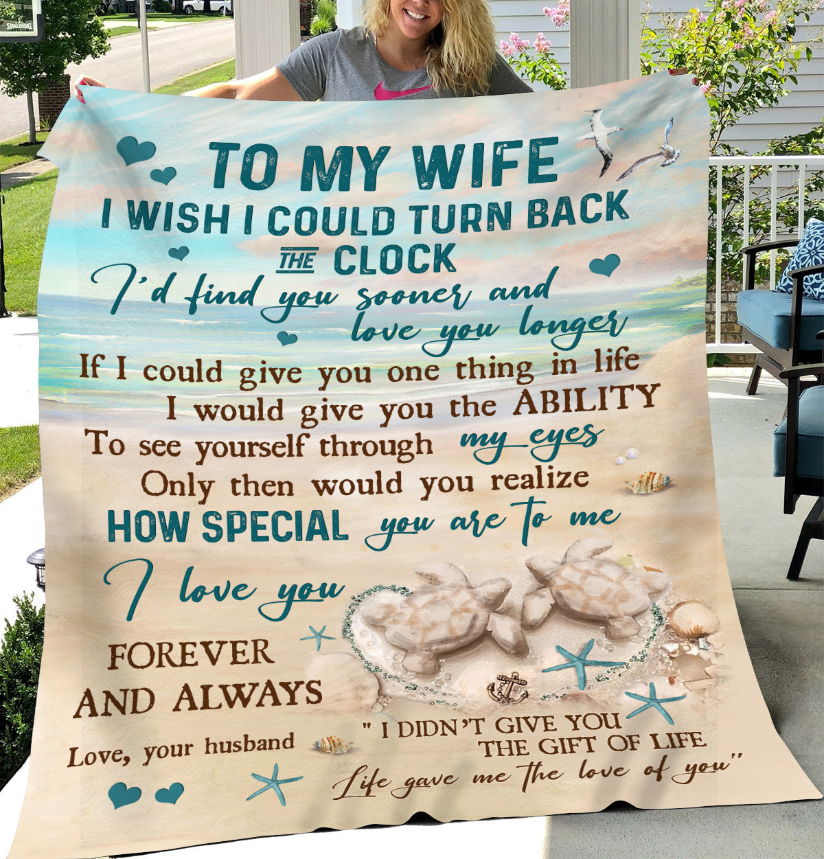 To my wife - Sand turtle - Life gave me the love of you - Couple Blanket