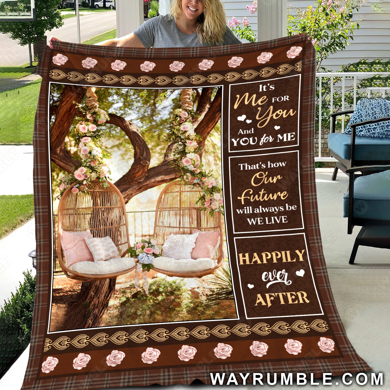 Flower garden, Rattan garden chair, It's me for you and you for me - Couple Blanket