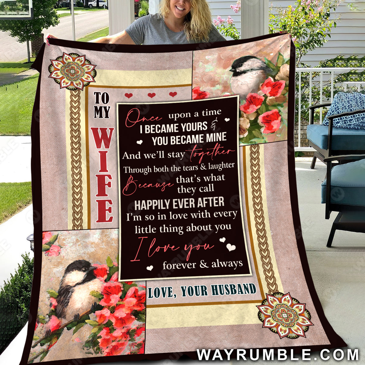 To my wife,  Black-capped Chickadee painting, I lvoe you forever and always - Couple Blanket