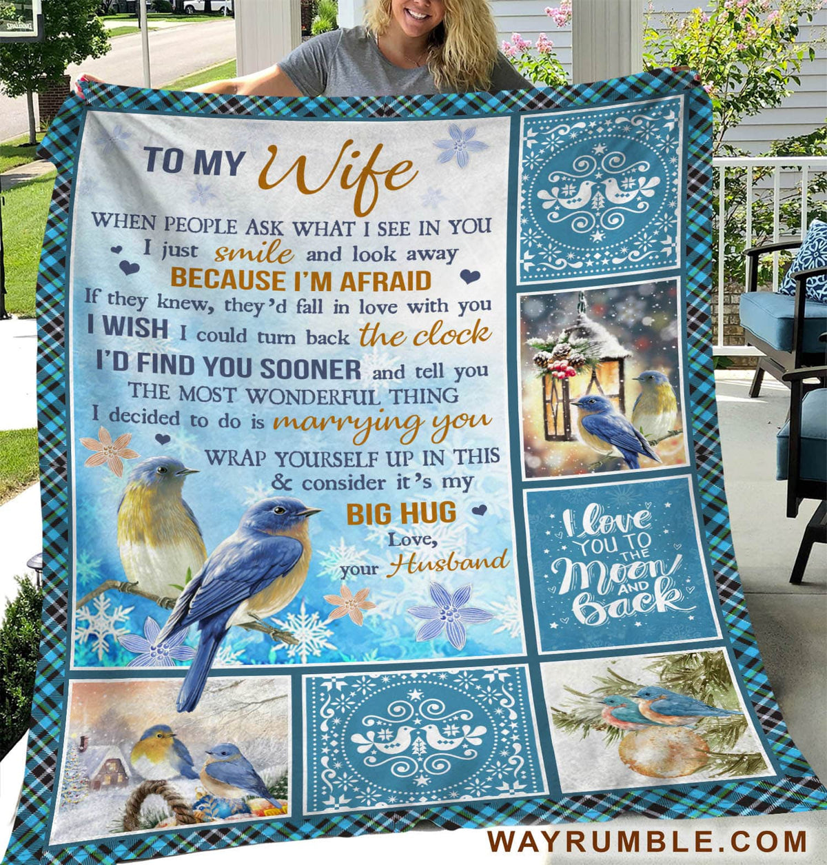 To my wife, Eastern bluebird, Winter, I love you to the moon and back - Couple Blanket