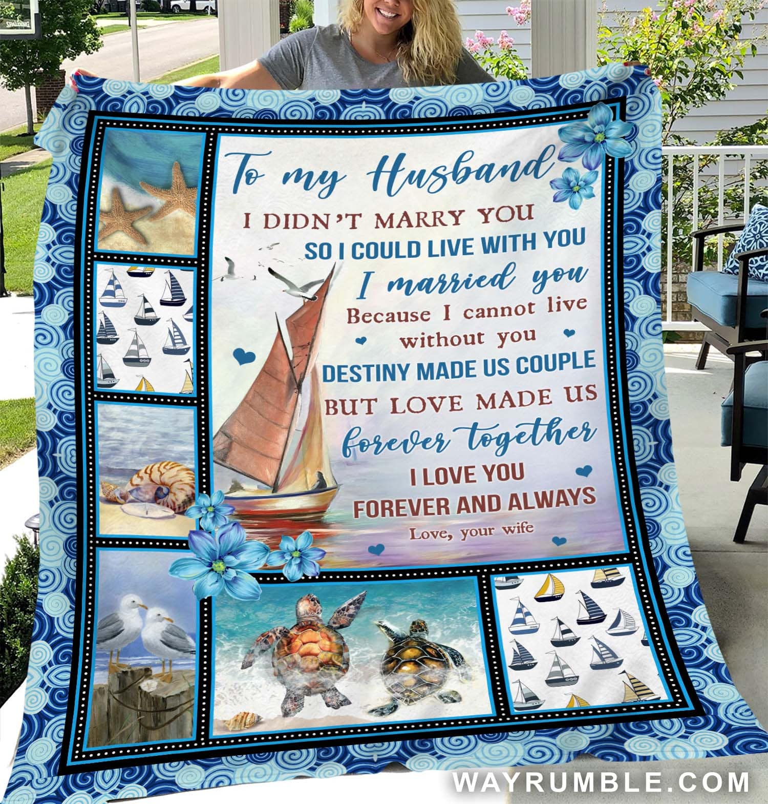 To my husband, Sailboat painting, Ocean theme, I love you forever and always - Couple Blanket