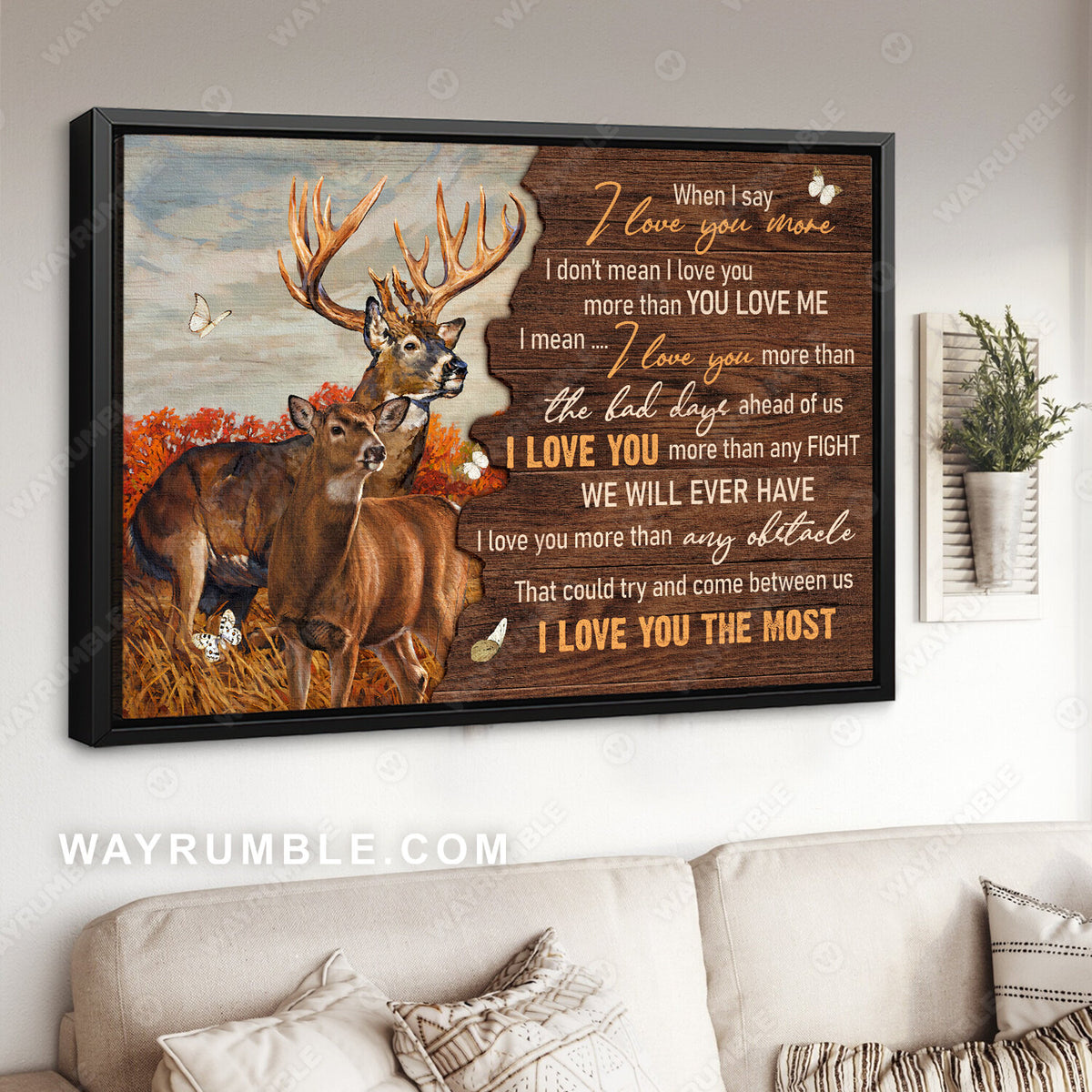 Beautiful deer, Red forest drawing, Butterfly, When I say I love you more - Couple Landscape Canvas Prints, Wall Art