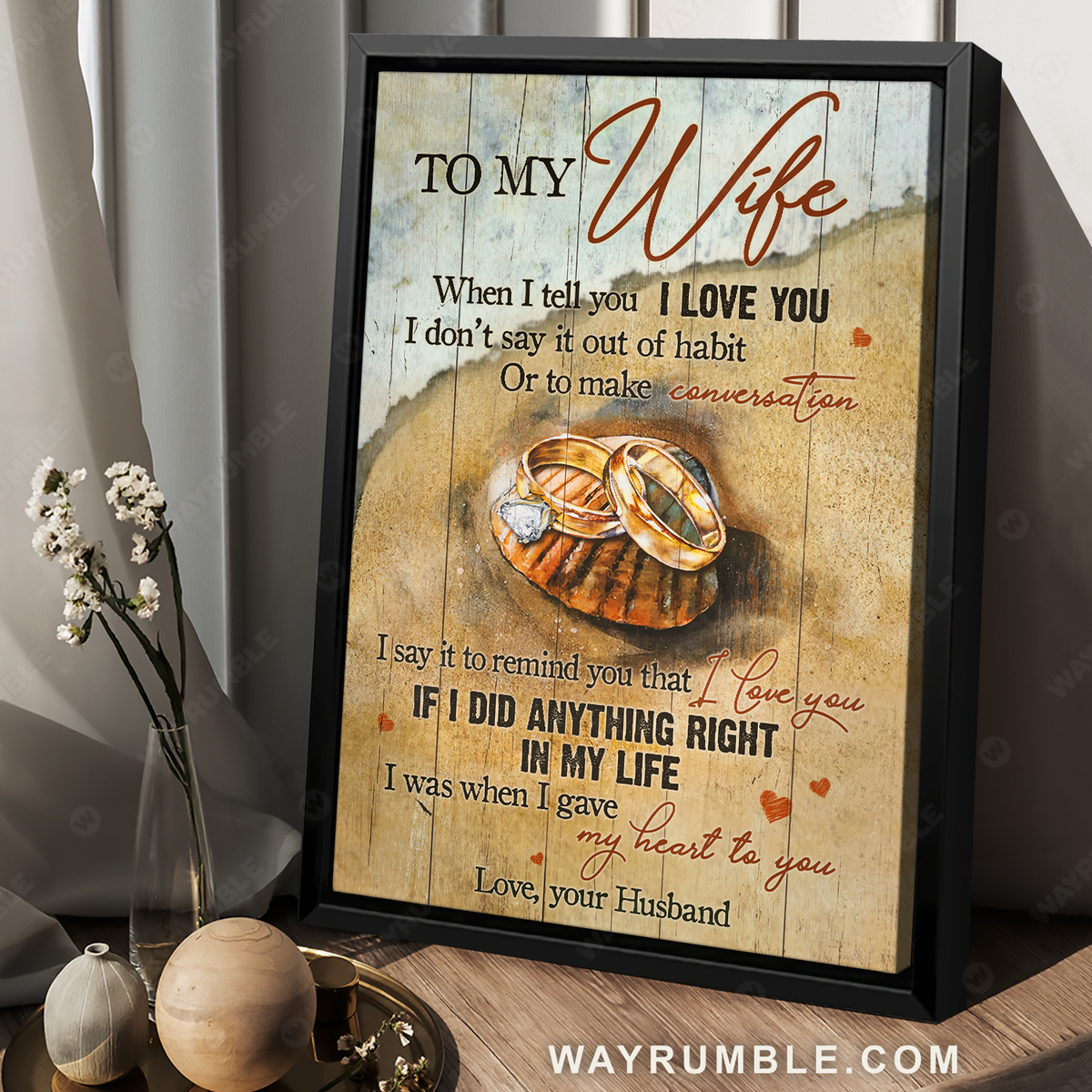 To my wife, Golden couple ring, Beautiful beach, When I tell you I love you - Couple Portrait Canvas Prints, Wall Art