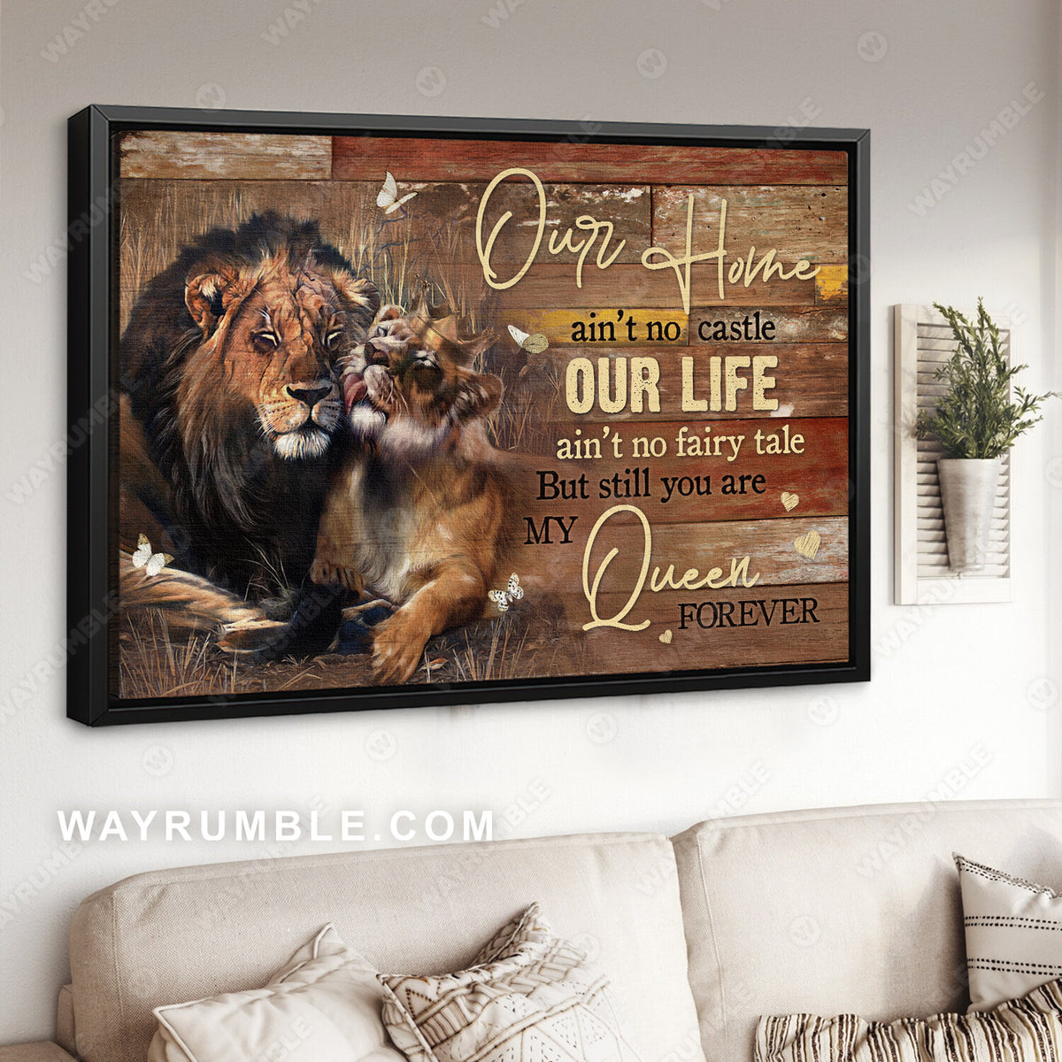 Beautiful lion drawing, Gold crown, Rice field, You are my queen forever - Couple Landscape Canvas Prints, Wall Art