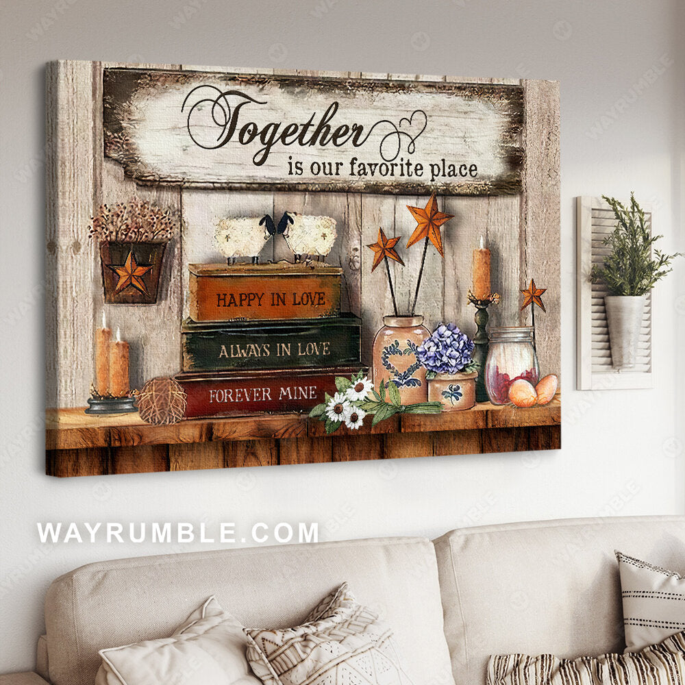 Antique book, Vintage room, Flower painting, Together is our favorite place - Couple Landscape Canvas Prints, Wall Art