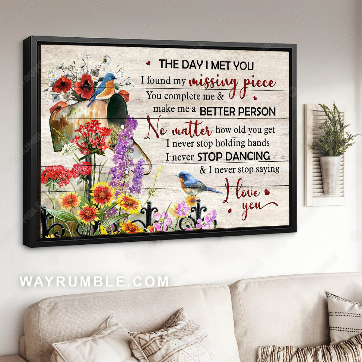 Beautiful flower garden, Vintage birdhouse, I never stop saying I love you - Couple Landscape Canvas Prints, Wall Art