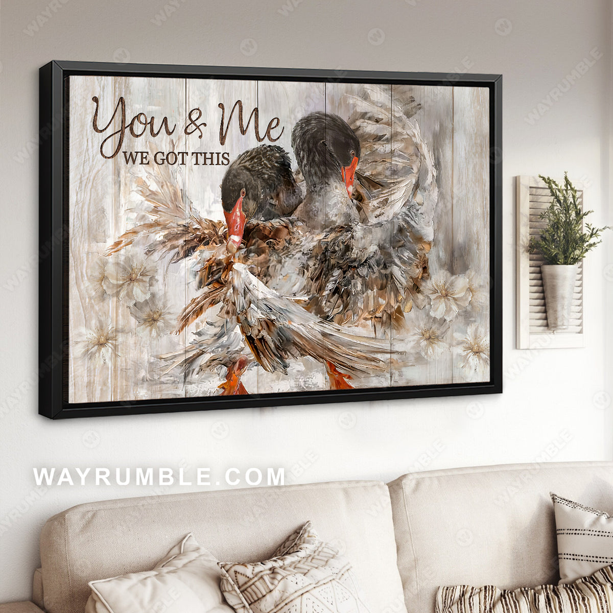 Black swan, White flower, You and me, We got this - Couple Landscape Canvas Prints, Home Decor Wall Art