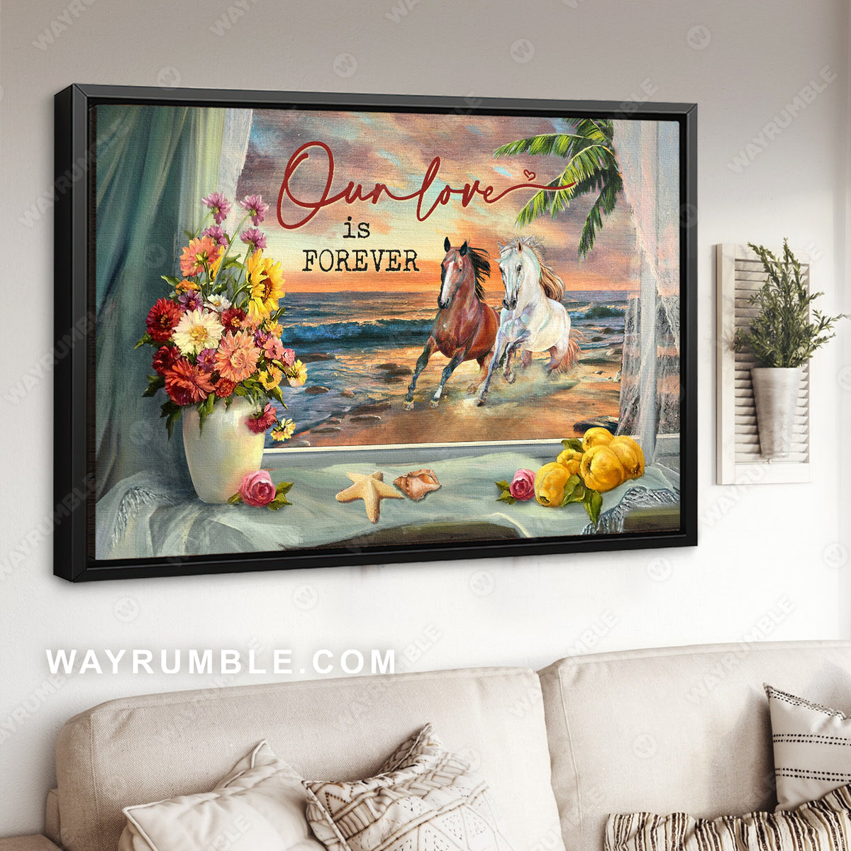 Running horses, Beautiful sunset, Flower vase, Our love is forever - Couple Landscape Canvas Prints, Wall Art