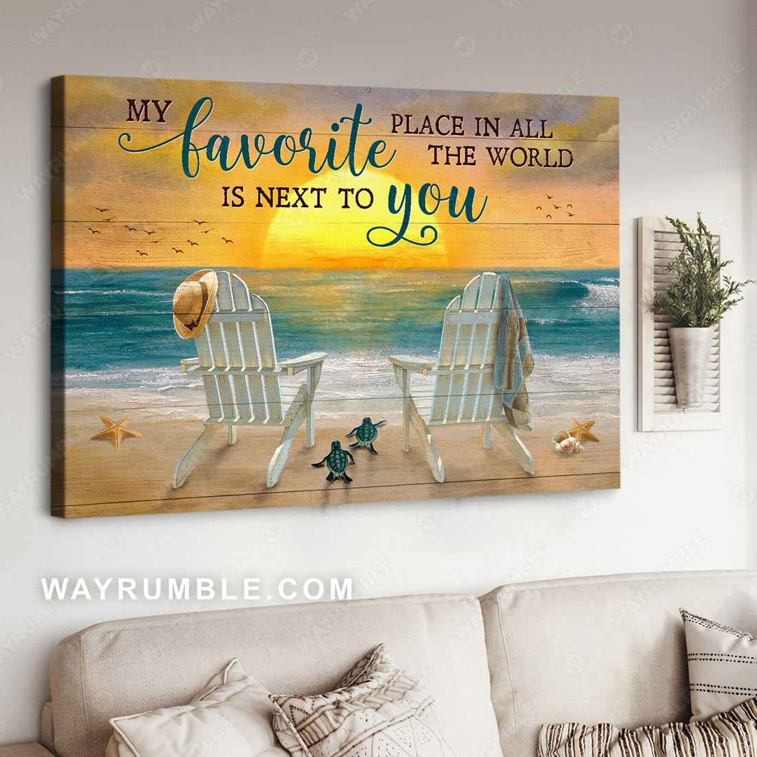 Vintage chairs, Little turtle, Brilliant sunset, My favorite place in all the world - Couple Landscape Canvas Prints, Wall Art