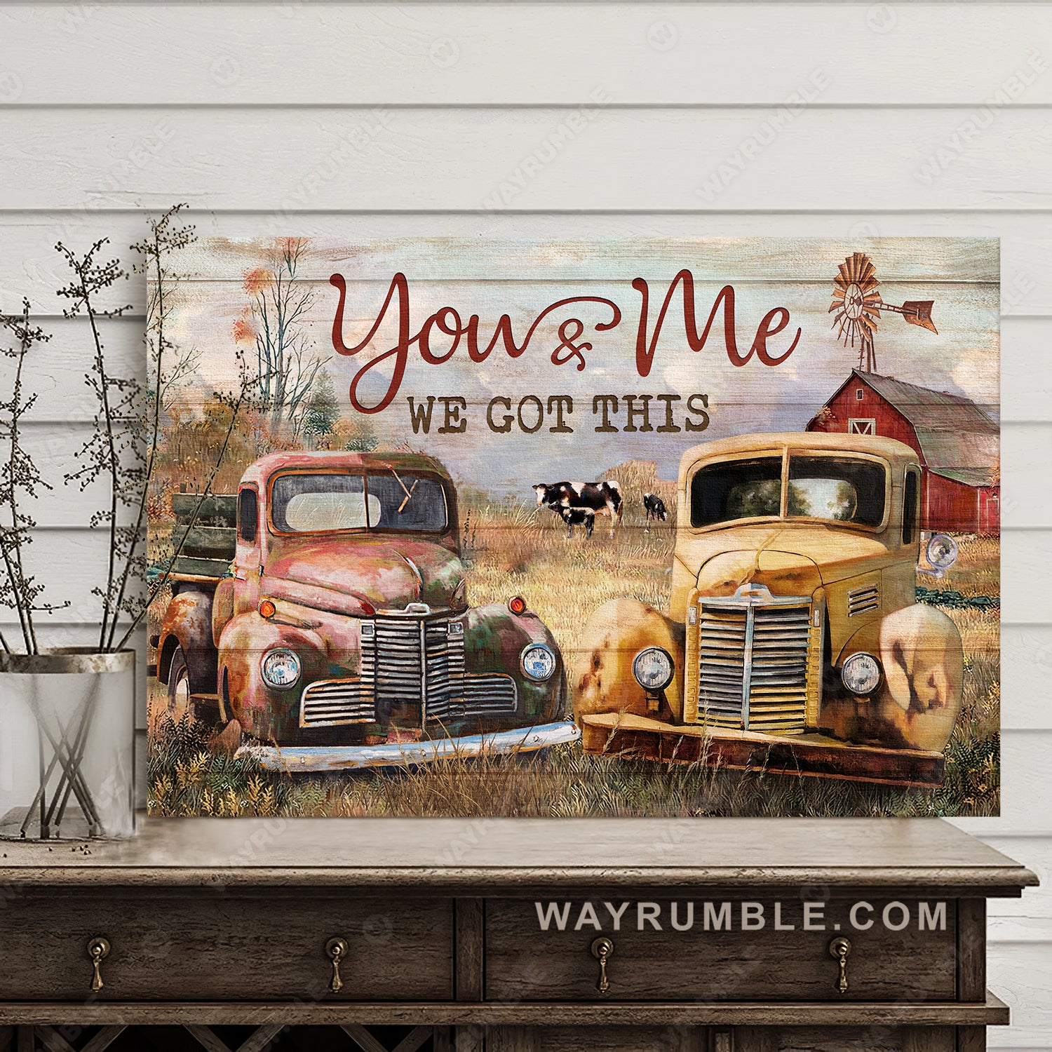 Antique ladybug car, Dairy cow, Rice field, You and me, We got this - Couple Landscape Canvas Prints, Wall Art