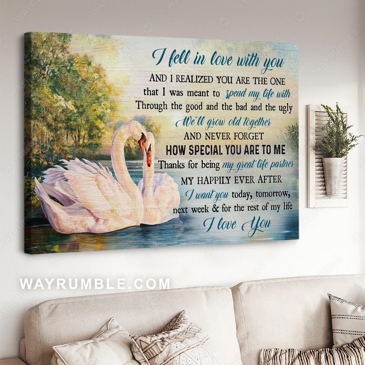 Pretty swan drawing, Amazing forest, I feel in love with you - Couple Landscape Canvas Prints, Wall Art