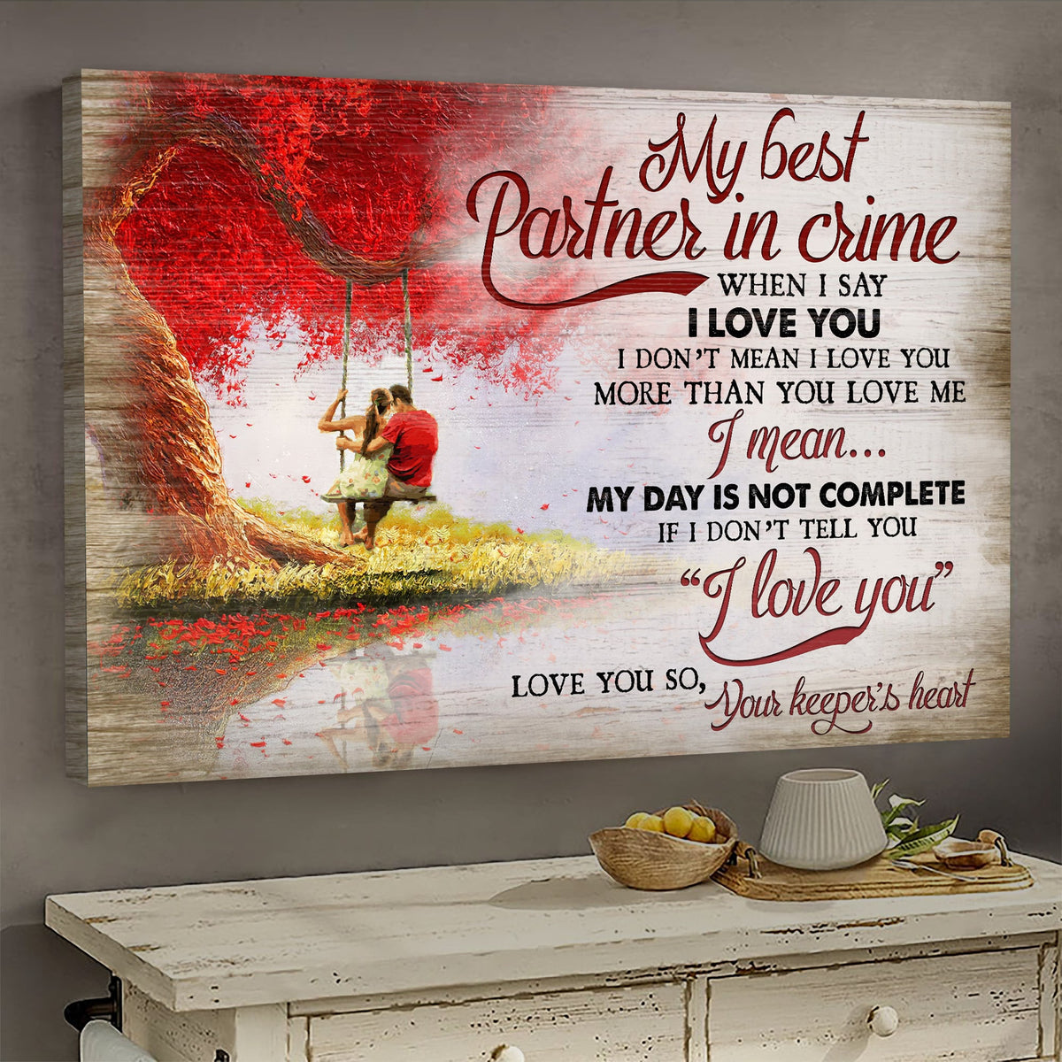 Under the tree, By the riverside, Swing, Couple, My best partner in crime - Couple Landscape Canvas Prints, Wall Art