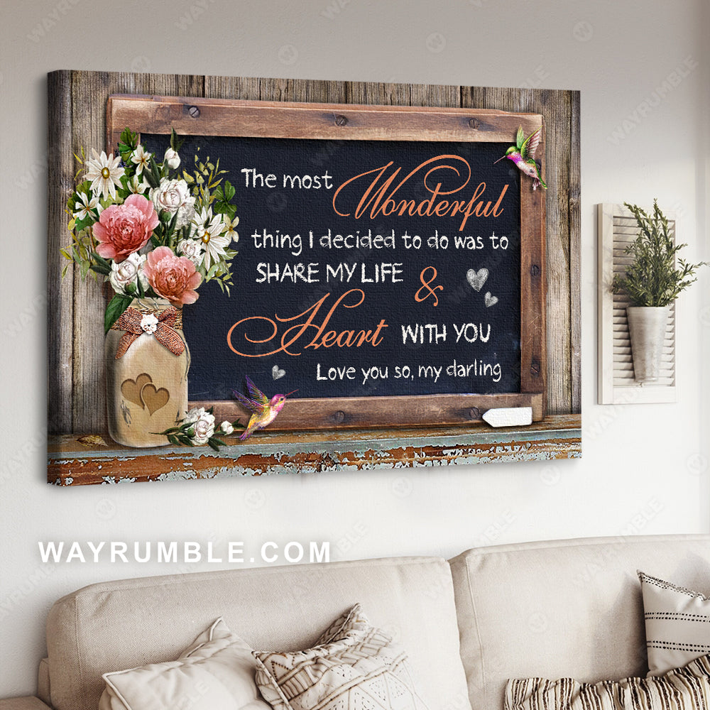 Pretty flower drawing, Colorful hummingbird, The most wonderful thing - Couple Landscape Canvas Prints, Wall Art