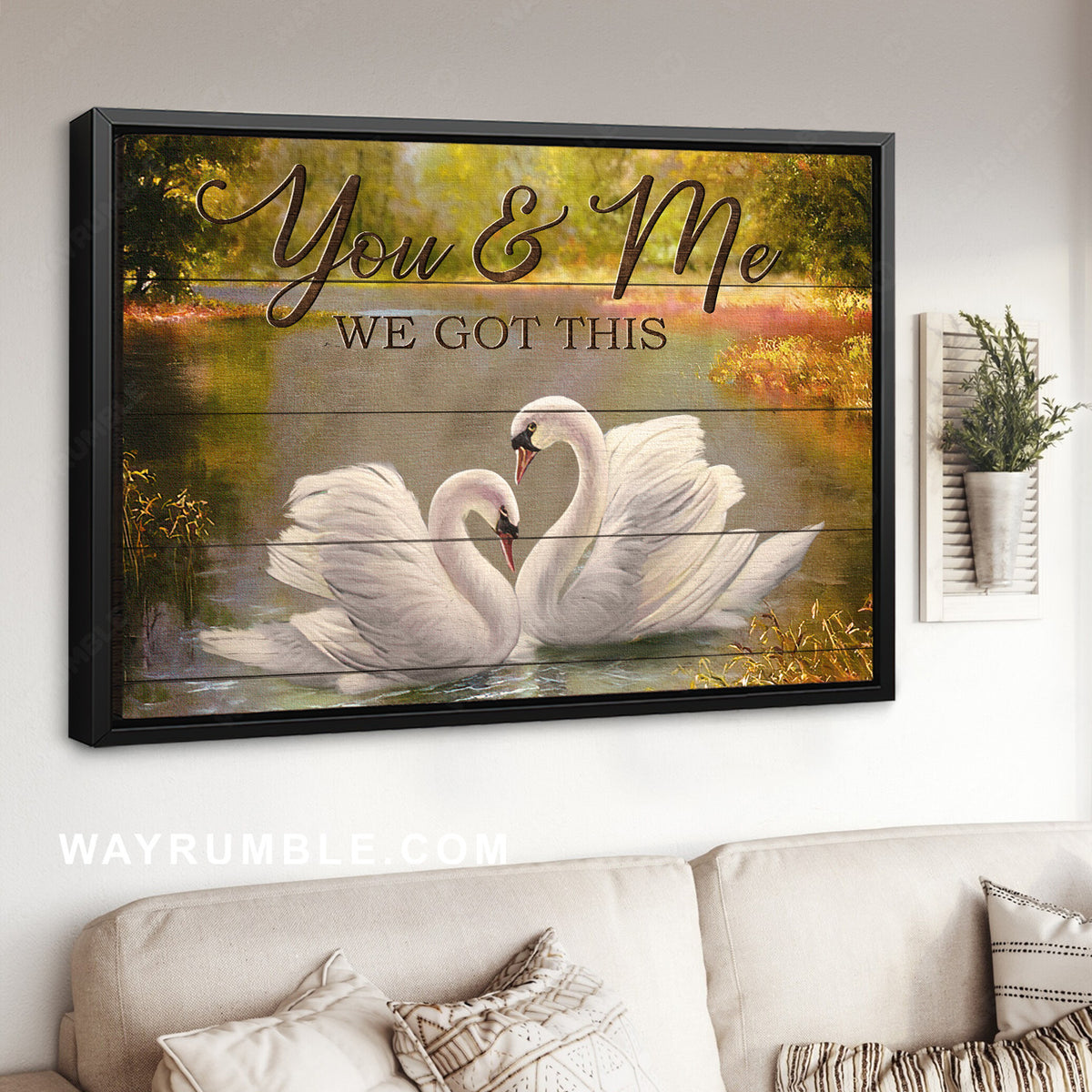 Swan couple, Pretty lake, You and me, We got this - Couple Landscape Canvas Prints, Home Decor Wall Art