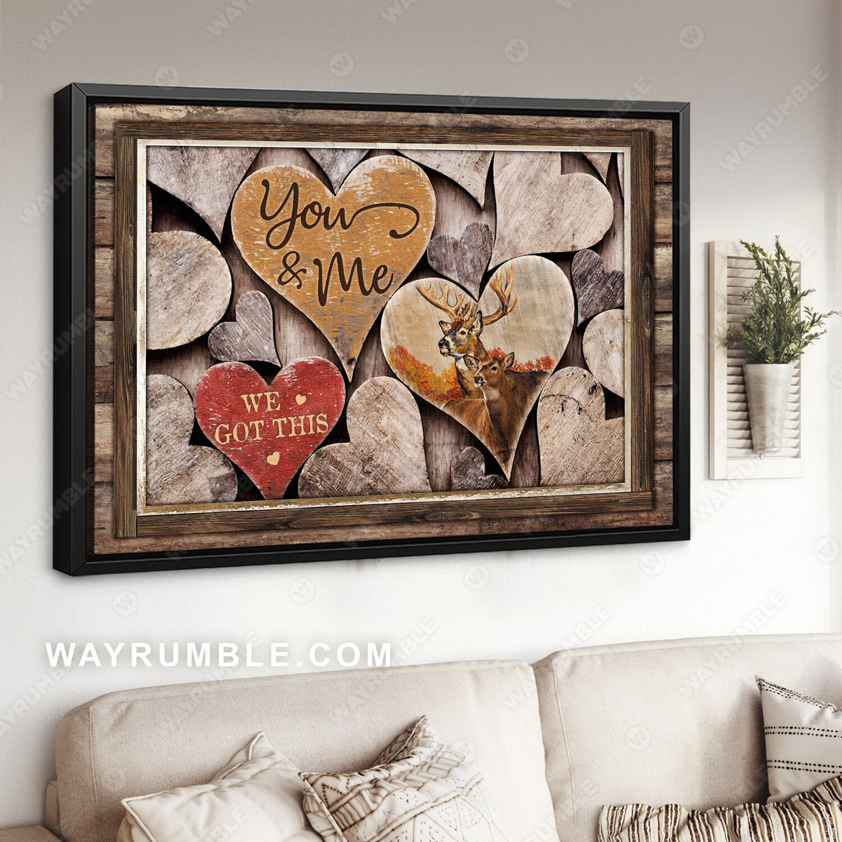 Deer drawing, Wooden heart, Gift for lover, You and me, We got this - Couple Landscape Canvas Prints, Wall Art