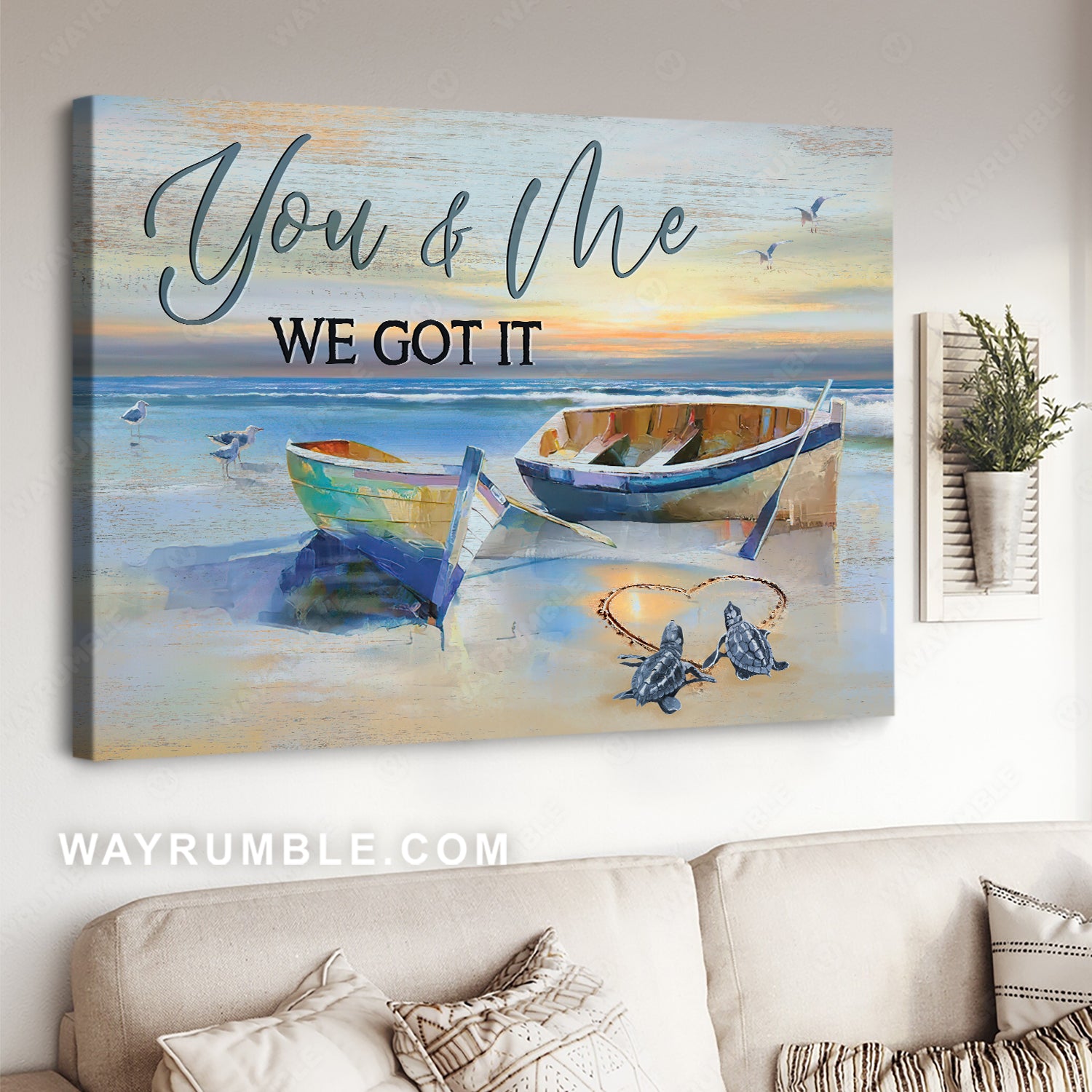 Colorful boat, Beach painting, Sea turtle, You and me, We got this - Couple Landscape Canvas Prints, Wall Art