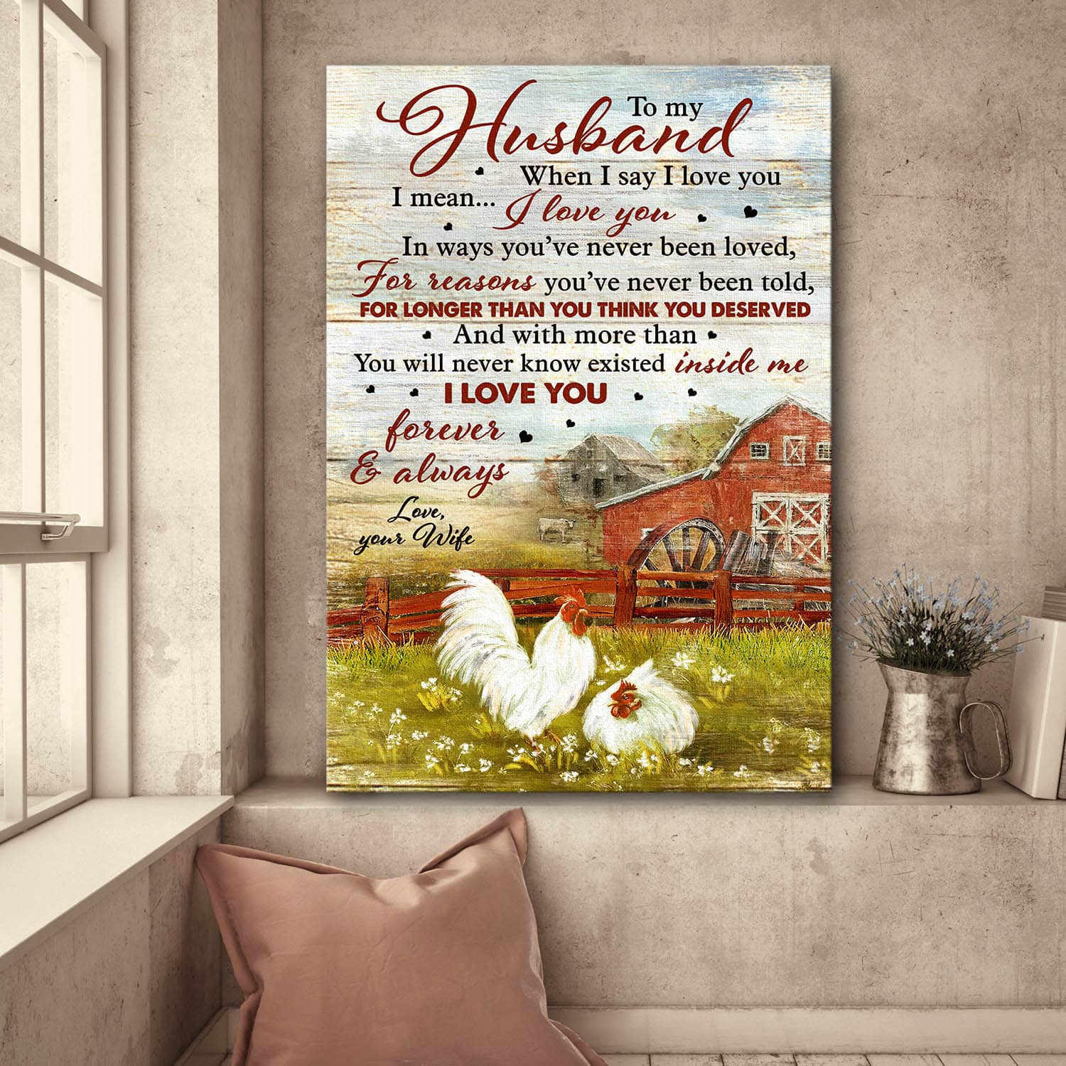 To my husband, Chicken couple, Peaceful farm, I love you for longer than you think you deserved - Couple Portrait Canvas Prints, Wall Art