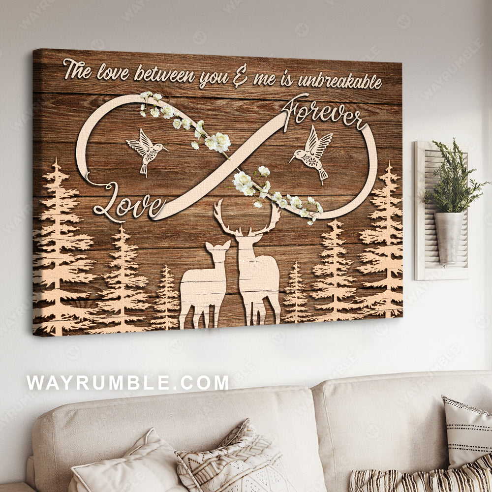 Deer couple, Wooden carving, The love between you and me is unbreakable - Couple Landscape Canvas Prints, Wall Art