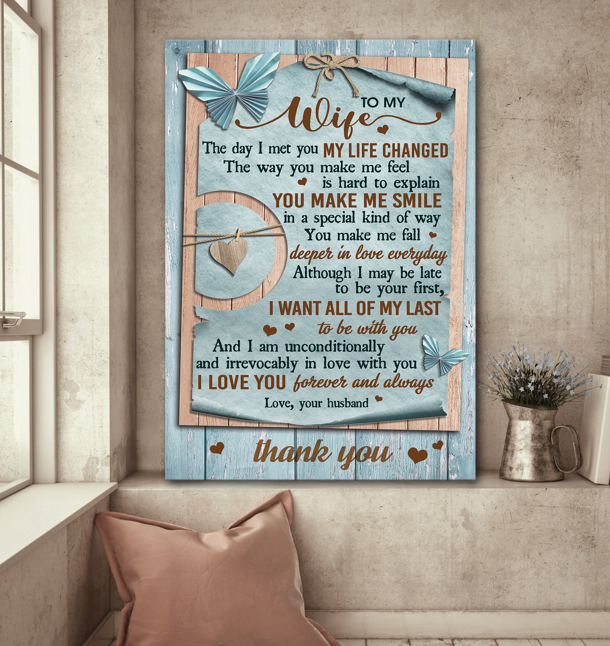 To my wife, Letter of love - I want all of my last to be with you Couple Portrait Canvas Prints, Wall Art