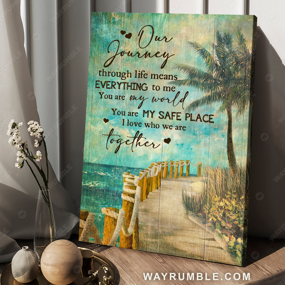 Ocean view, Blu sky painting, Road by the Sea, You are my world - Couple Portrait Canvas Prints, Wall Art