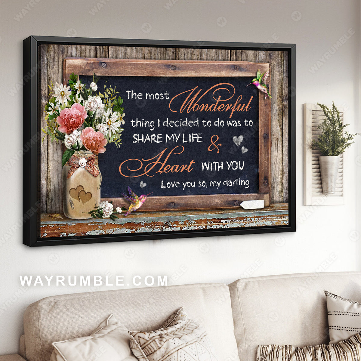 Pretty flower drawing, Colorful hummingbird, The most wonderful thing - Couple Landscape Canvas Prints, Wall Art