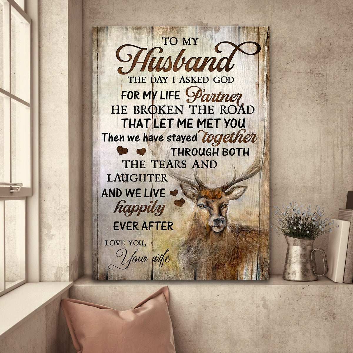 To my husband, Deer, And we live happily ever after - Couple Portrait Canvas Prints, Wall Art