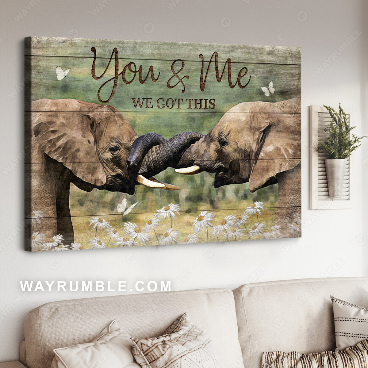 Funny elephant, Daisy field, Green meadow, You and me, We got this - Couple Landscape Canvas Prints, Wall Art
